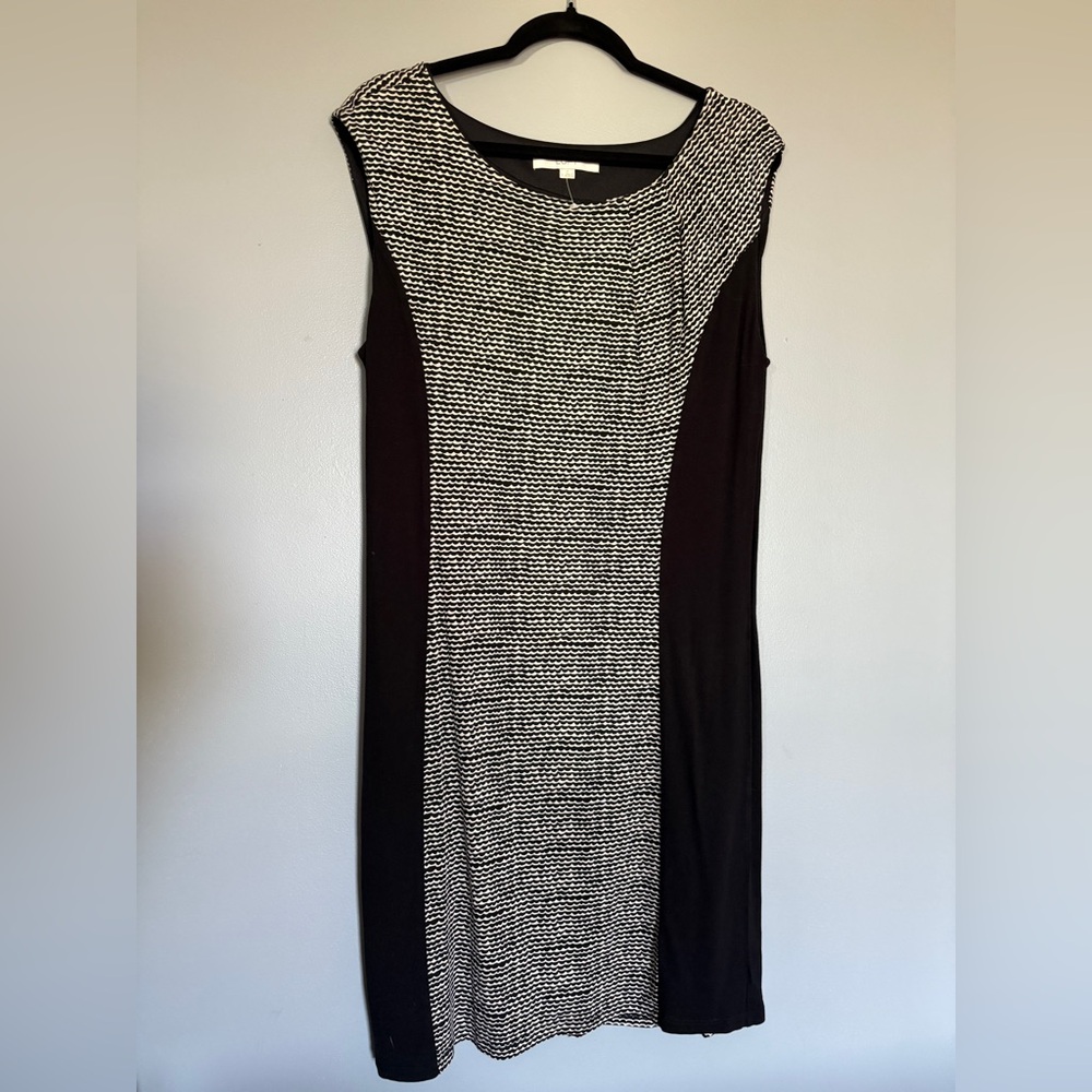 LOFT Black and White Textured Midi Dress
